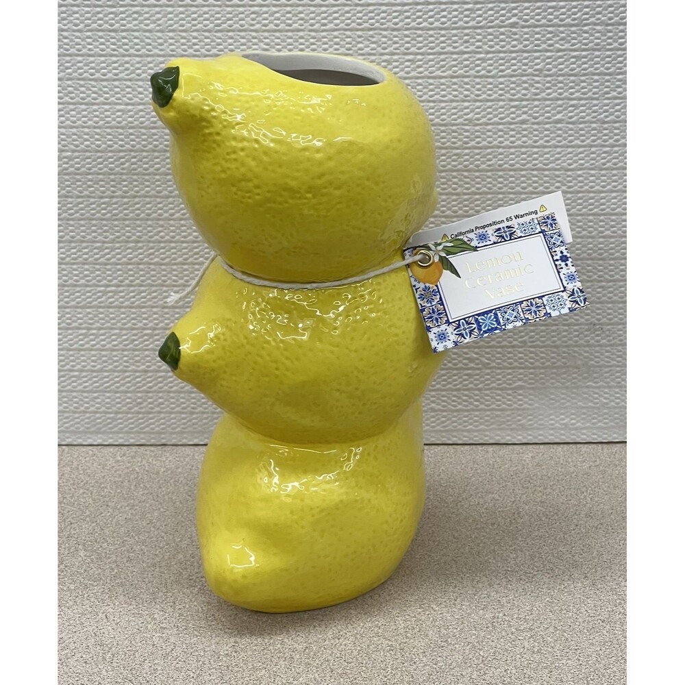 LEMON Ceramic Pottery Bud Vase Figural Yellow 3-D Textured One Design Home